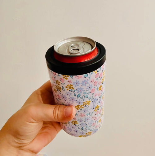 12oz pink ditsy floral can cooler