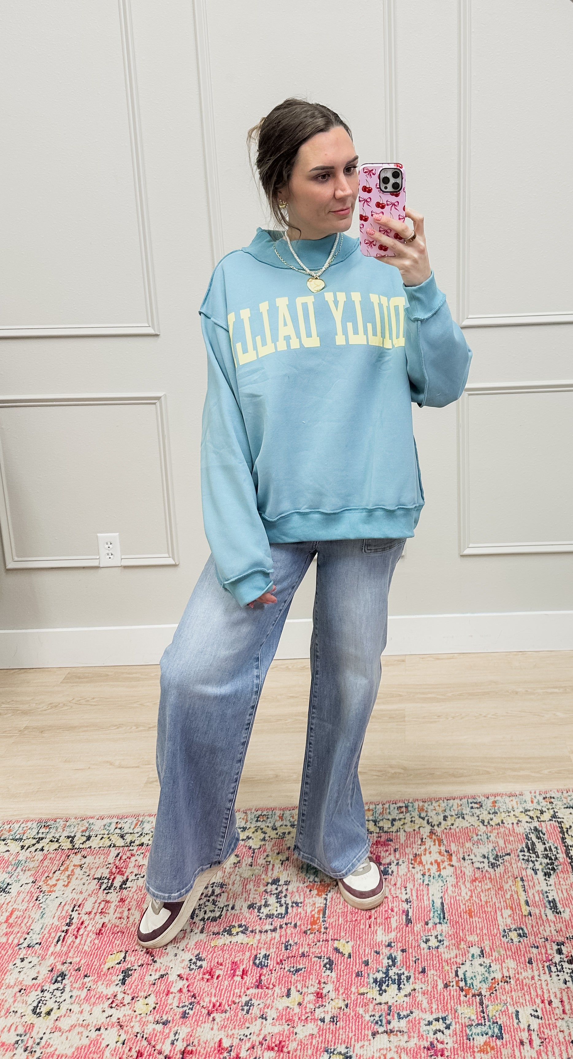 Embroidered Mock Neck Sweatshirts