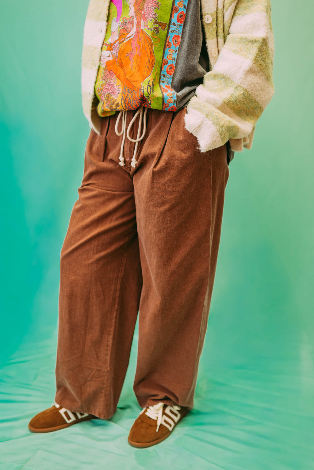 mineral washed cotton wide leg pants
