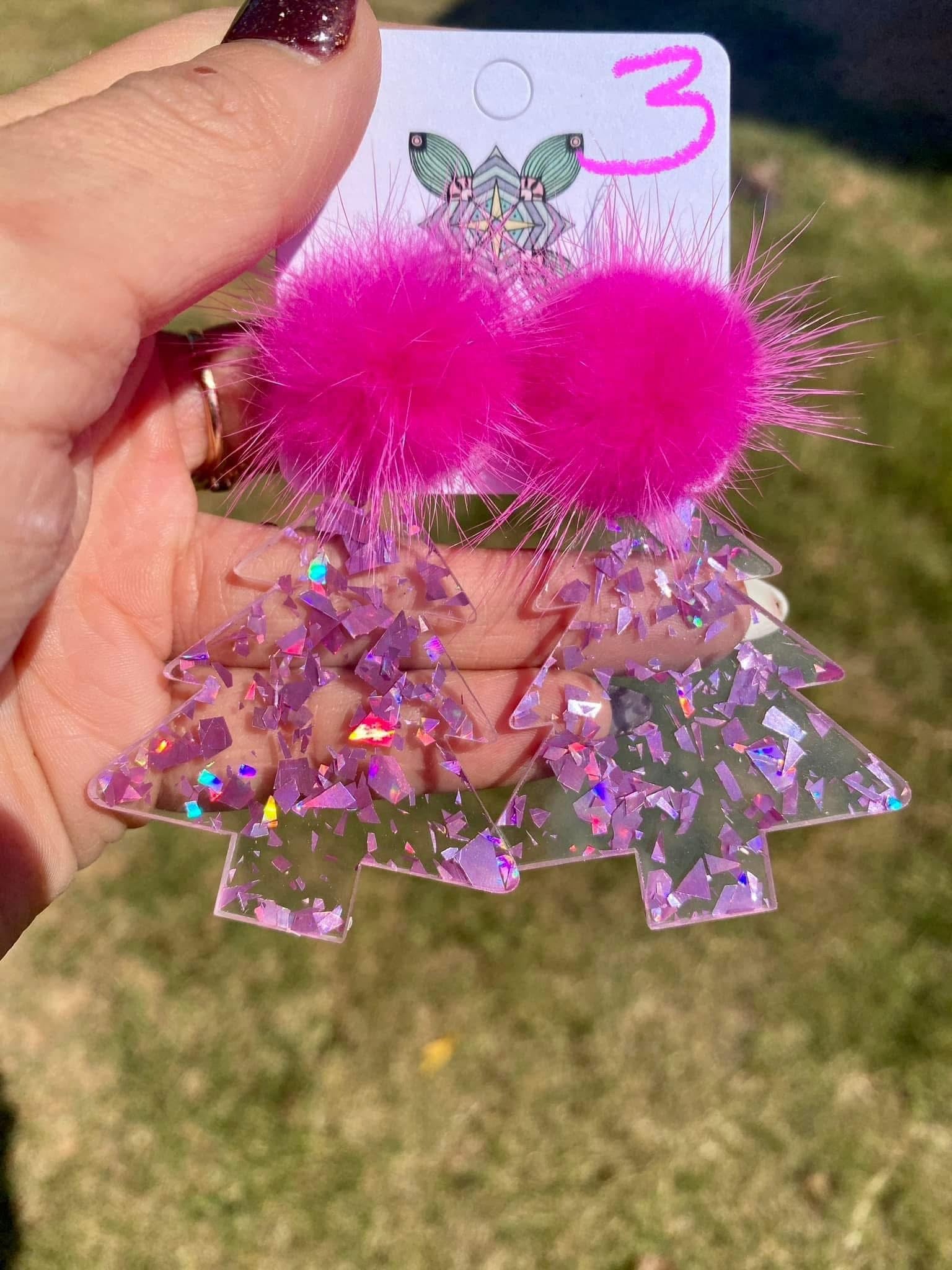 Pretty in Pink Christmas Tree Earrings