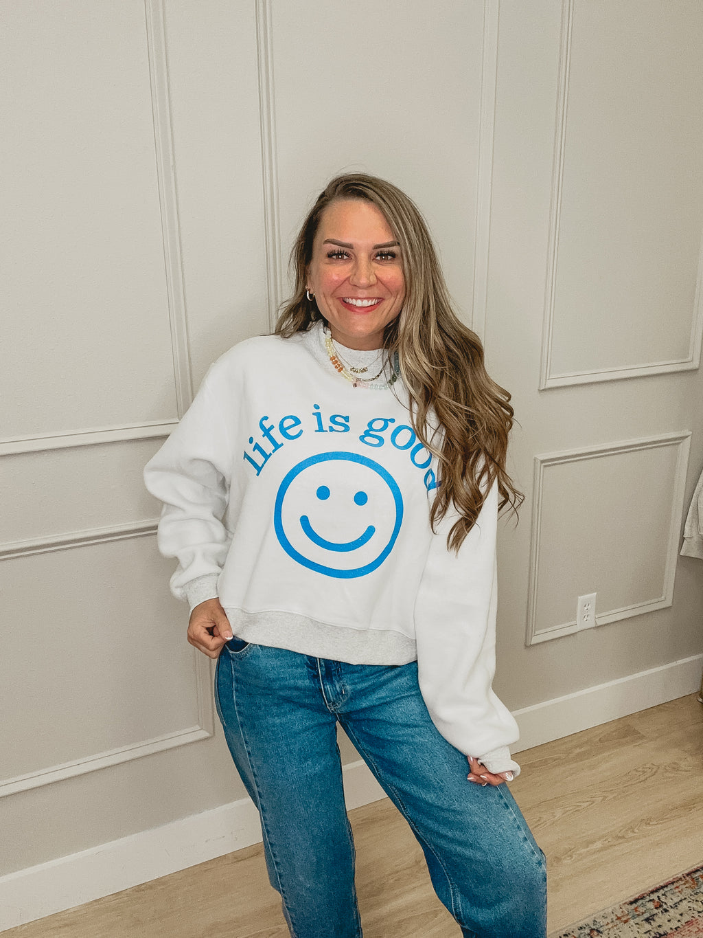 “life is good” / “ you are exactly where you need to be” reversible mockneck sweatshirt