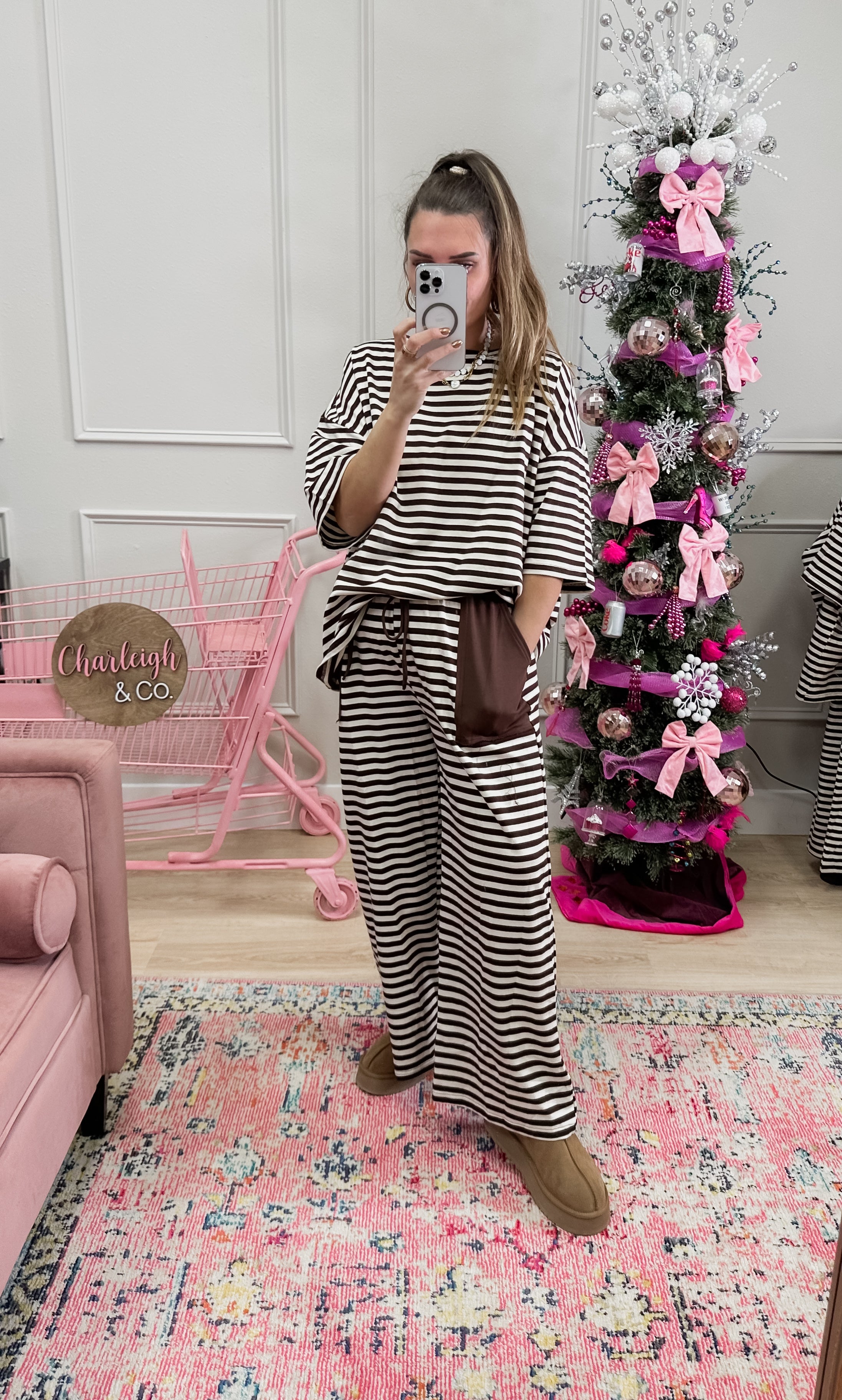 Striped Knit Tee Lounge Set