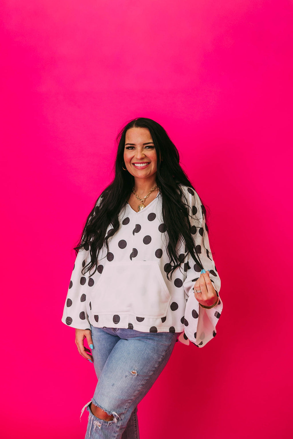 polka dot v neck hoodie