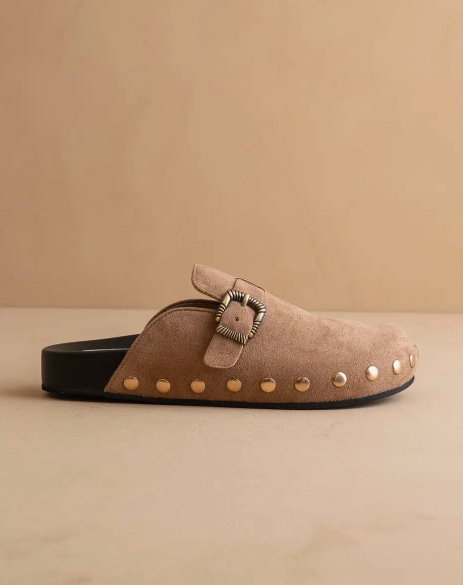 the toni latte studded buckle clog