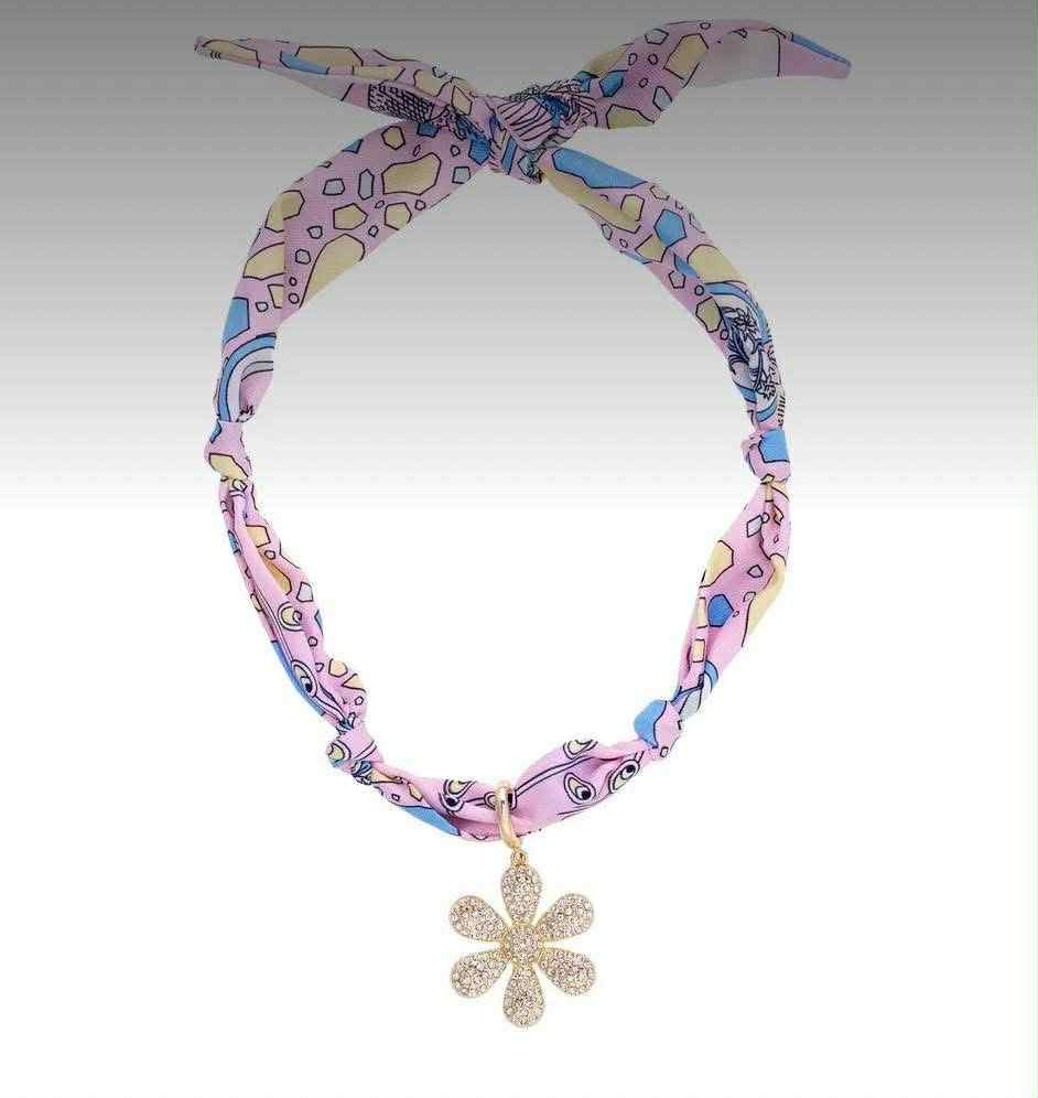 Pink Scarf Necklace with Flower Charm