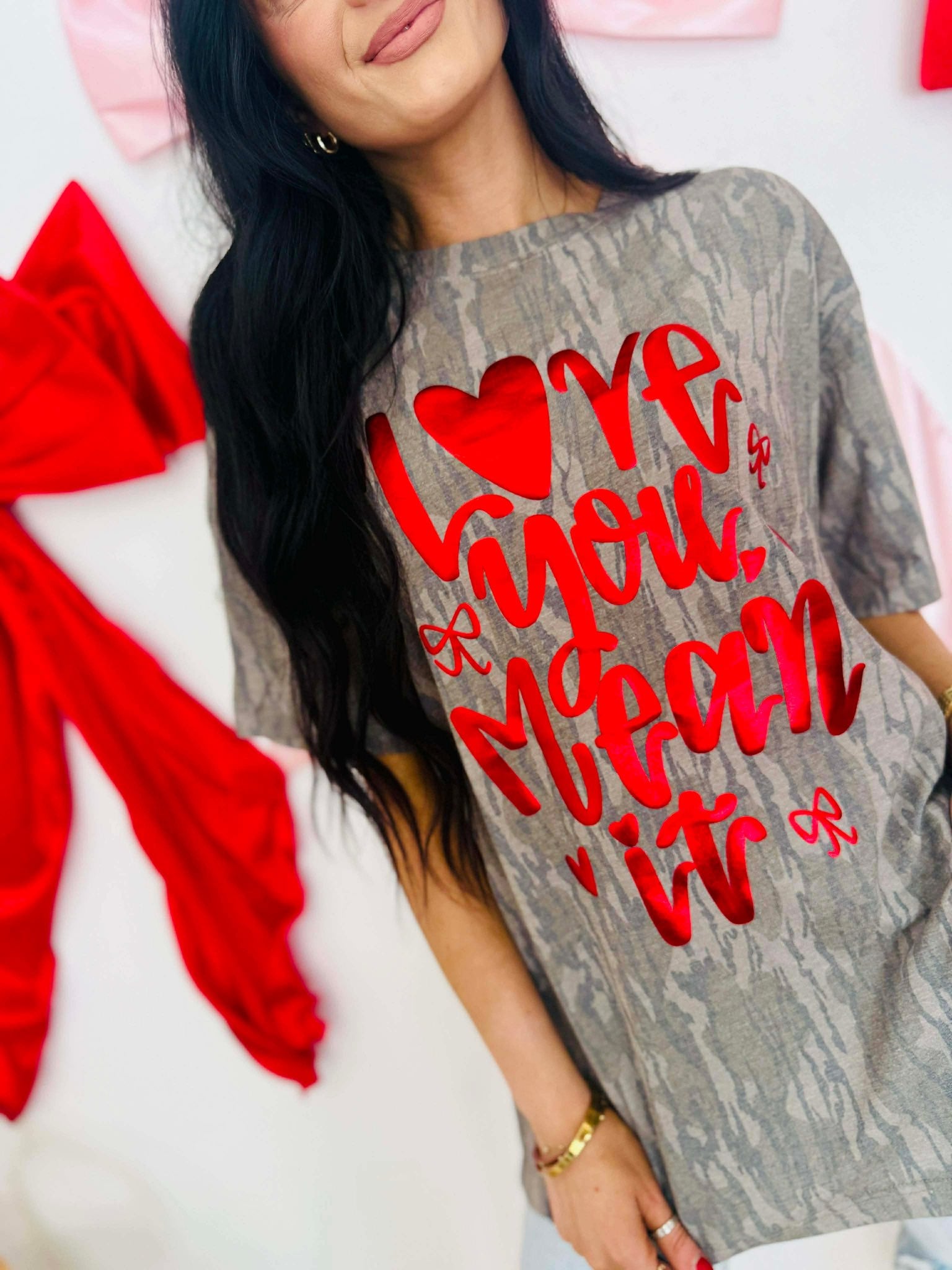 “Love You Mean It” Bottomland camo tee Preorder YOUTH