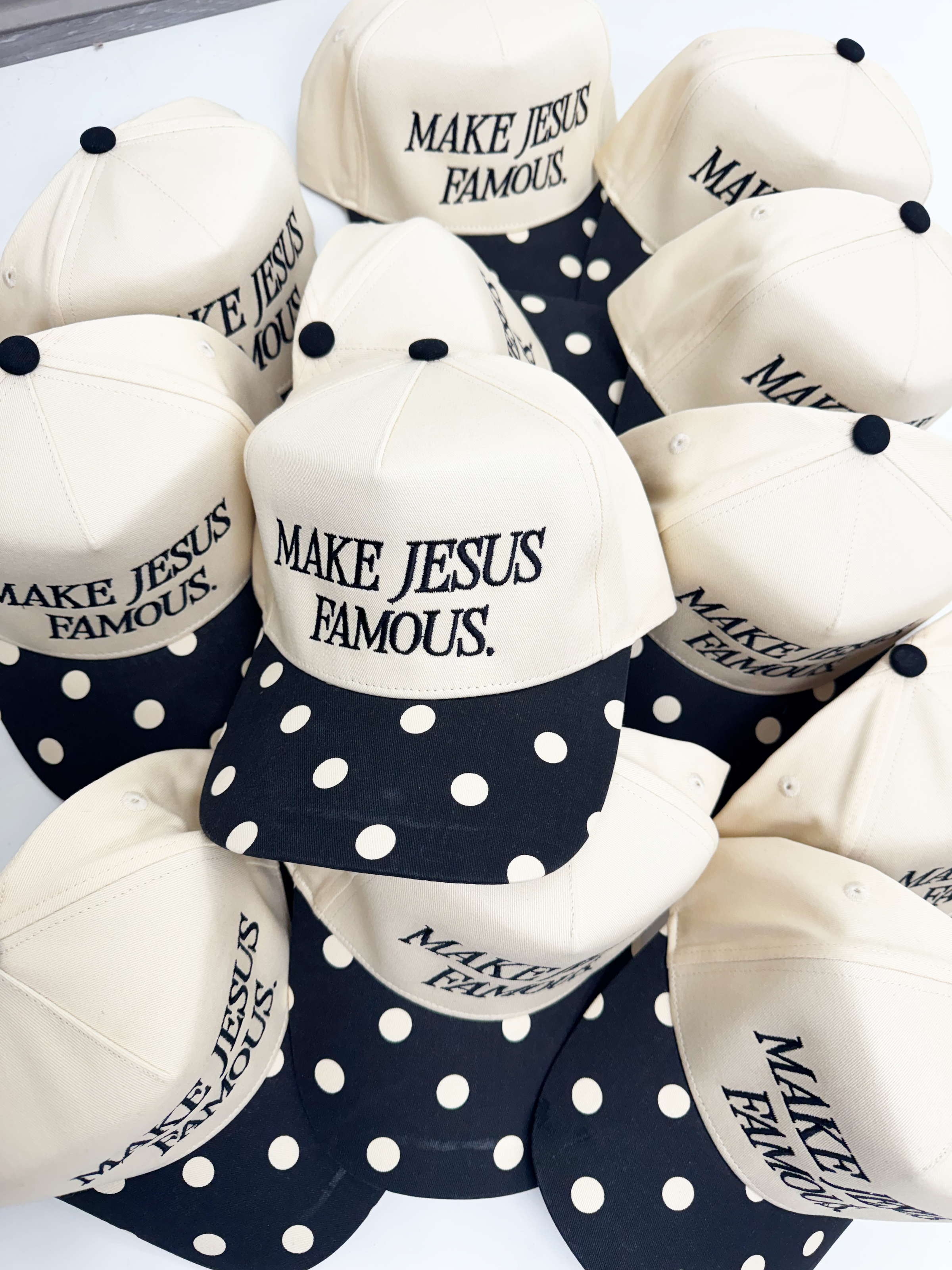 make Jesus famous polka dot hat