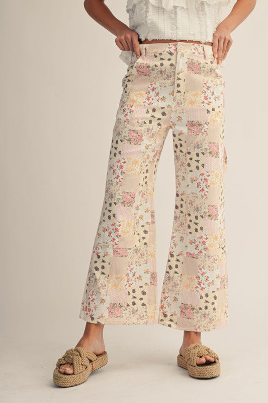 Floral Patchwork Wide Leg Denim