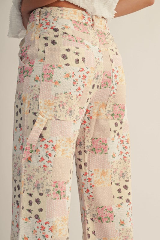 Floral Patchwork Wide Leg Denim