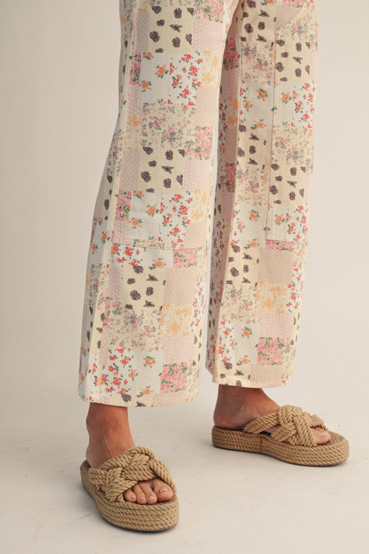 Floral Patchwork Wide Leg Denim