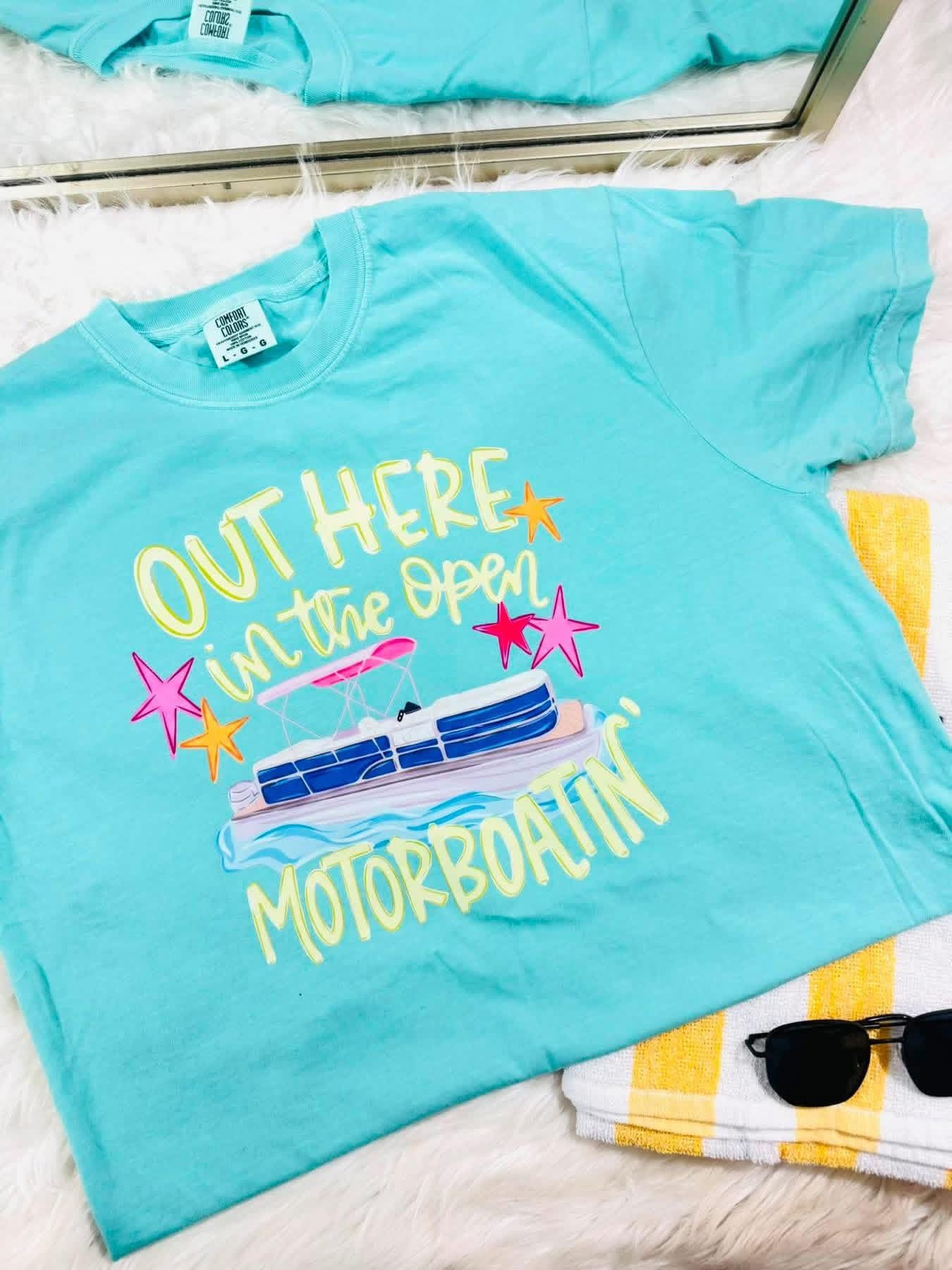 out in the open motorboatin pre order tee