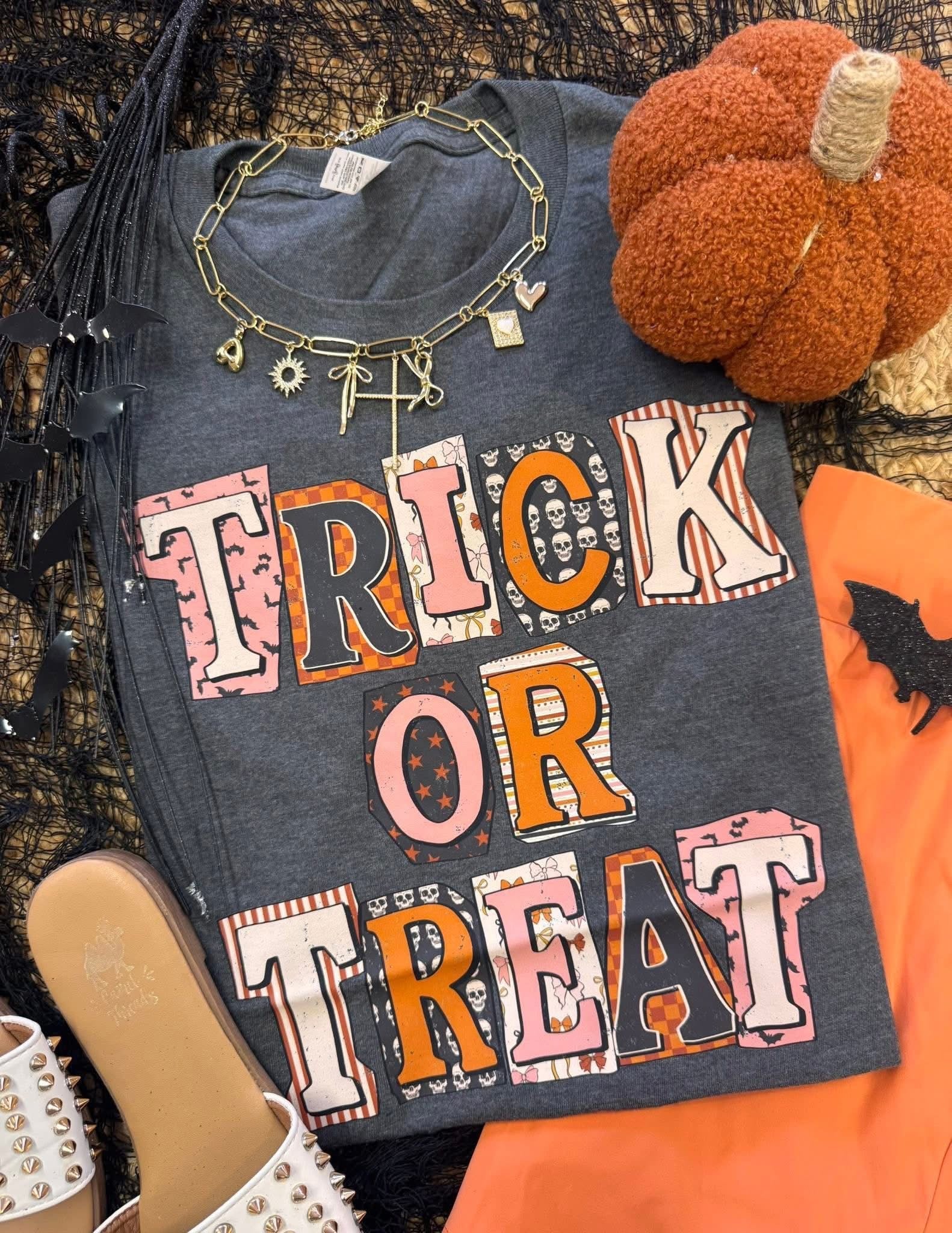trick or treat patchwork pre order tee
