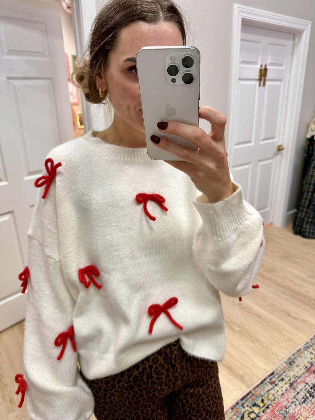 Oversized White Bow Sweater