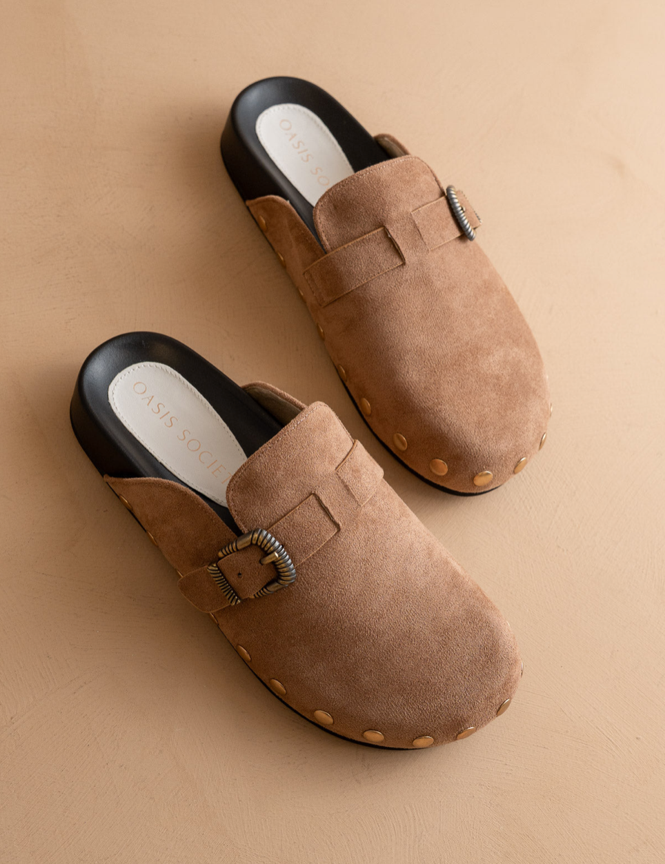 the toni latte studded buckle clog