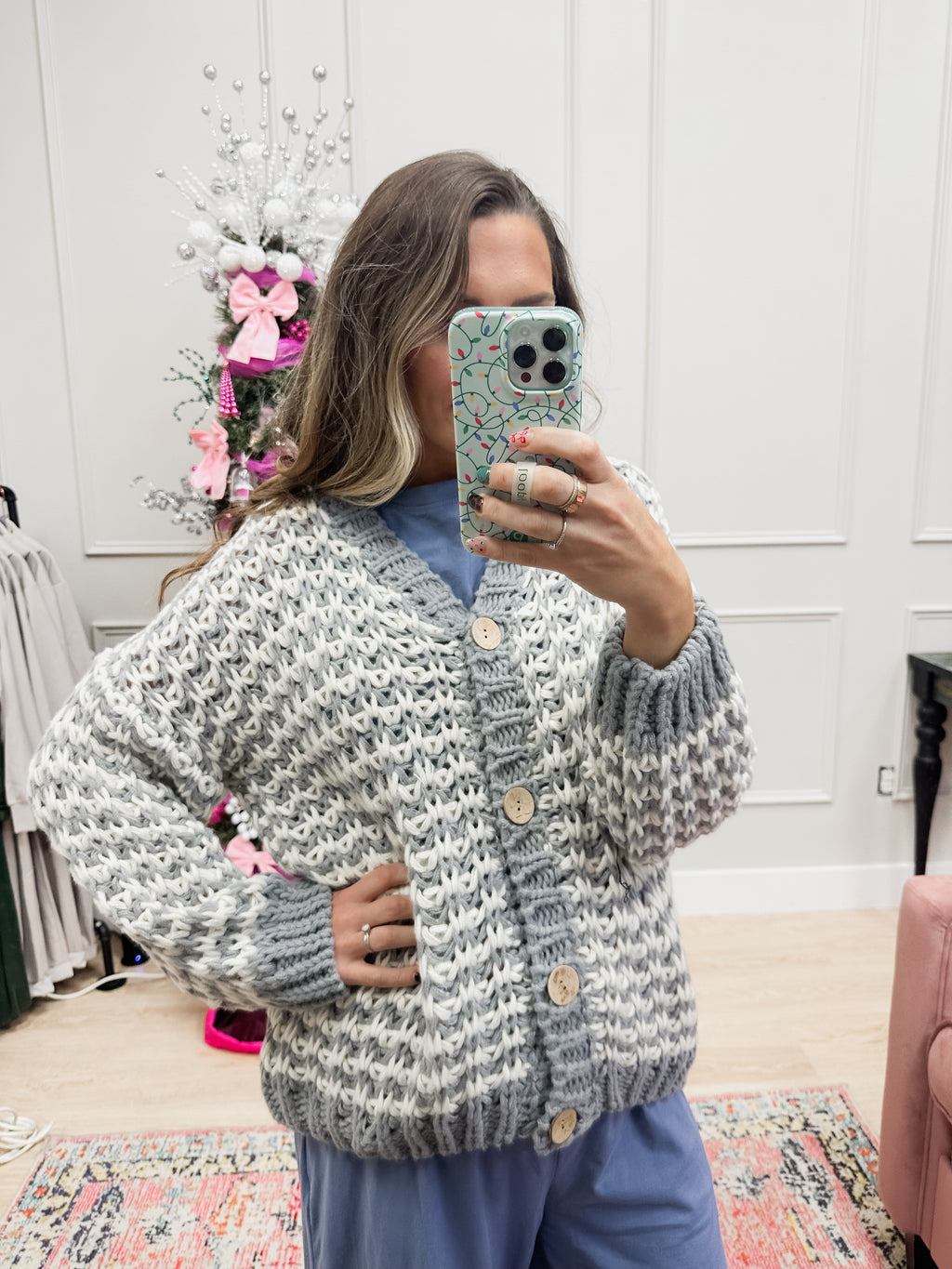 Grey Chunky Buttoned Sweater