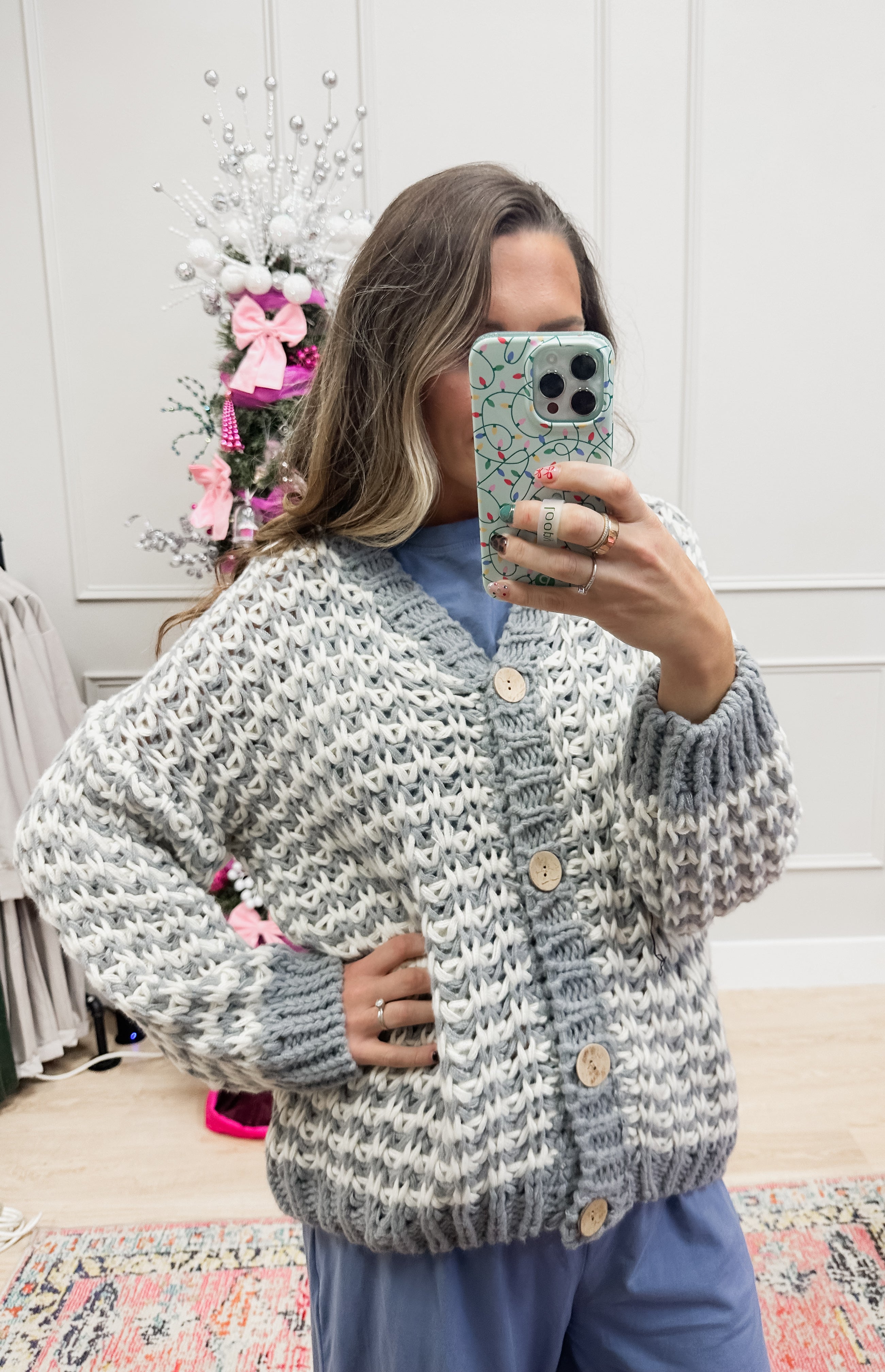 Grey Chunky Buttoned Sweater