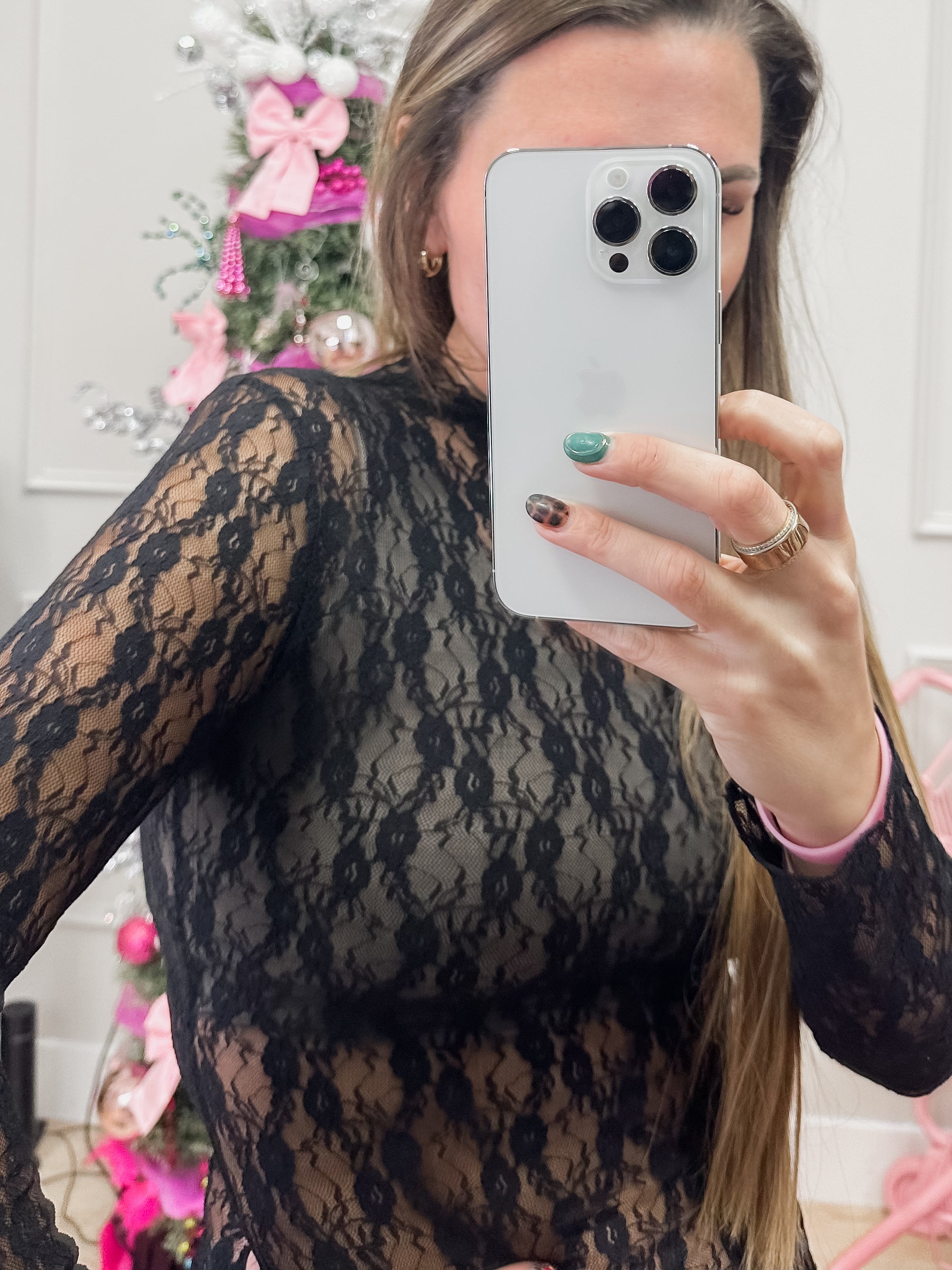 High Neck Sheer Lace Top