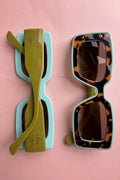 deco sunglasses chartreuse + sky blue