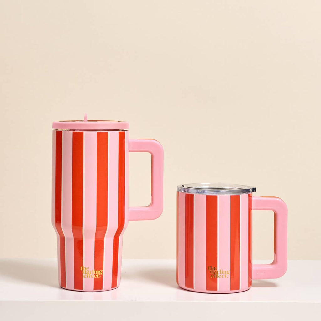 14 oz Insulated Mug–Sicily Stripes Pink