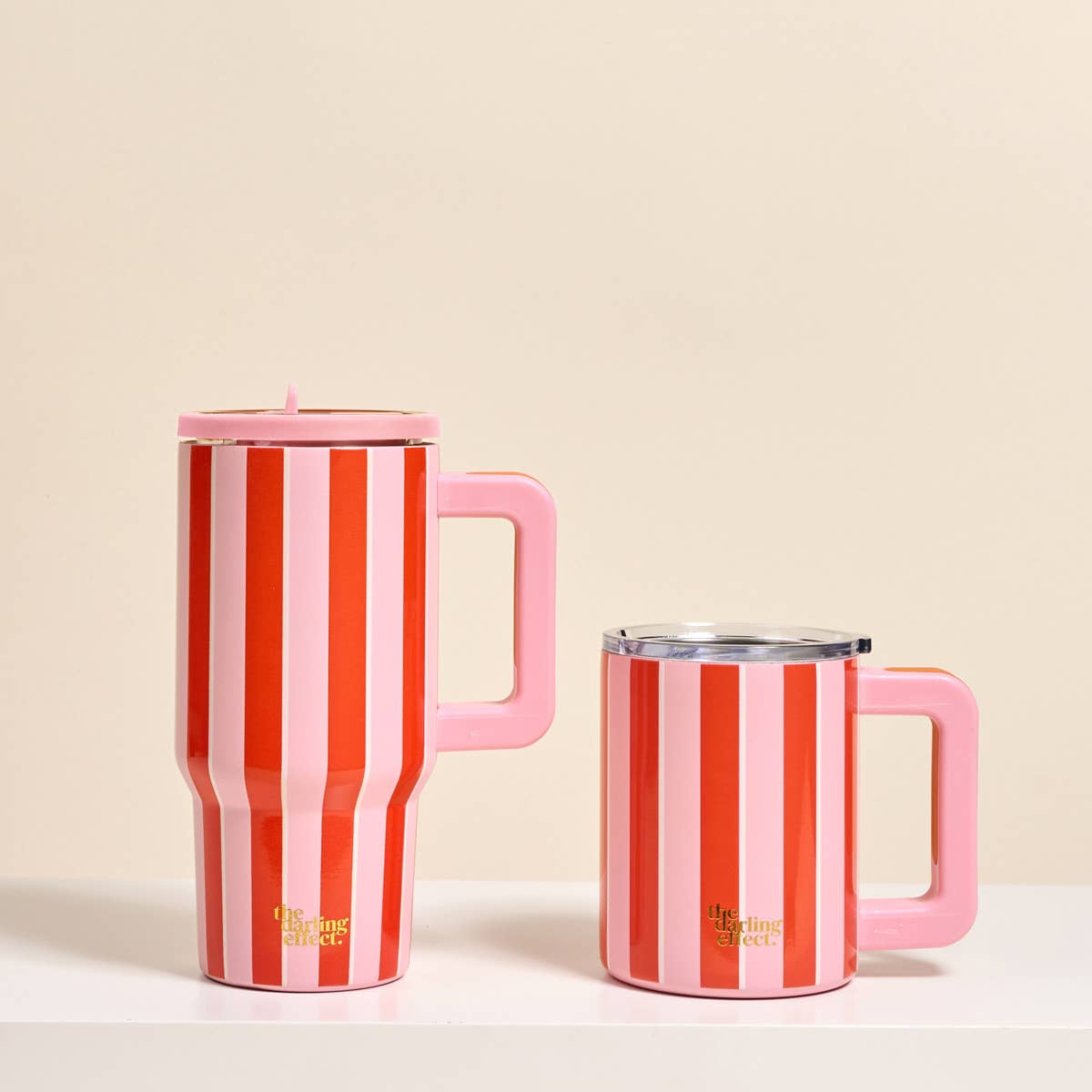 14 oz Insulated Mug–Sicily Stripes Pink