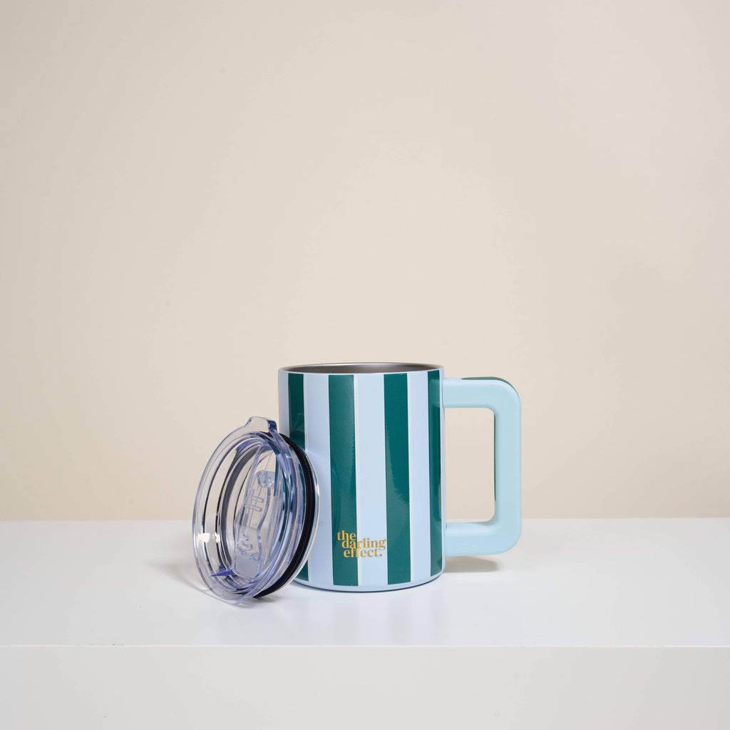 14 oz Insulated Mug–Sicily Stripes Teal