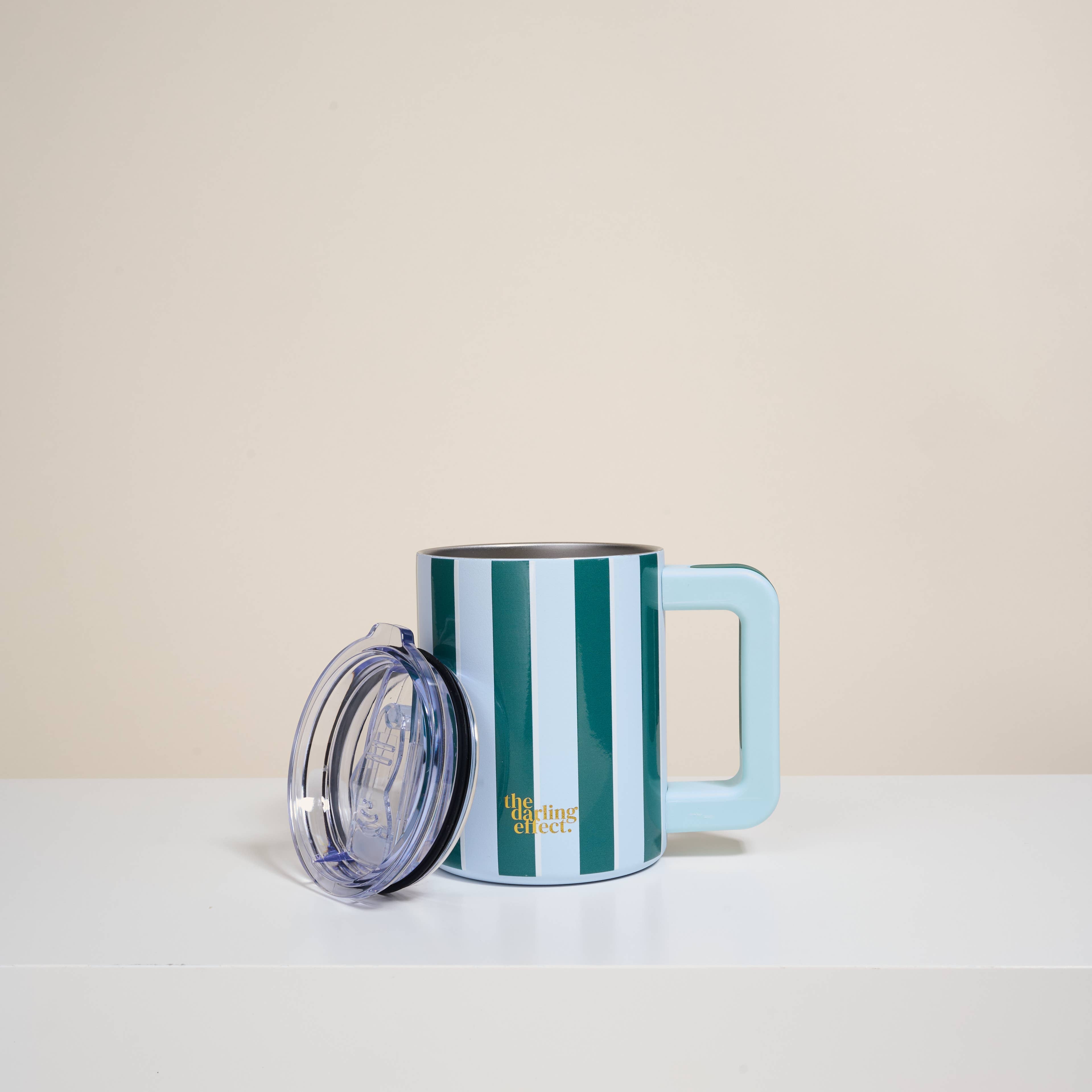 14 oz Insulated Mug–Sicily Stripes Teal