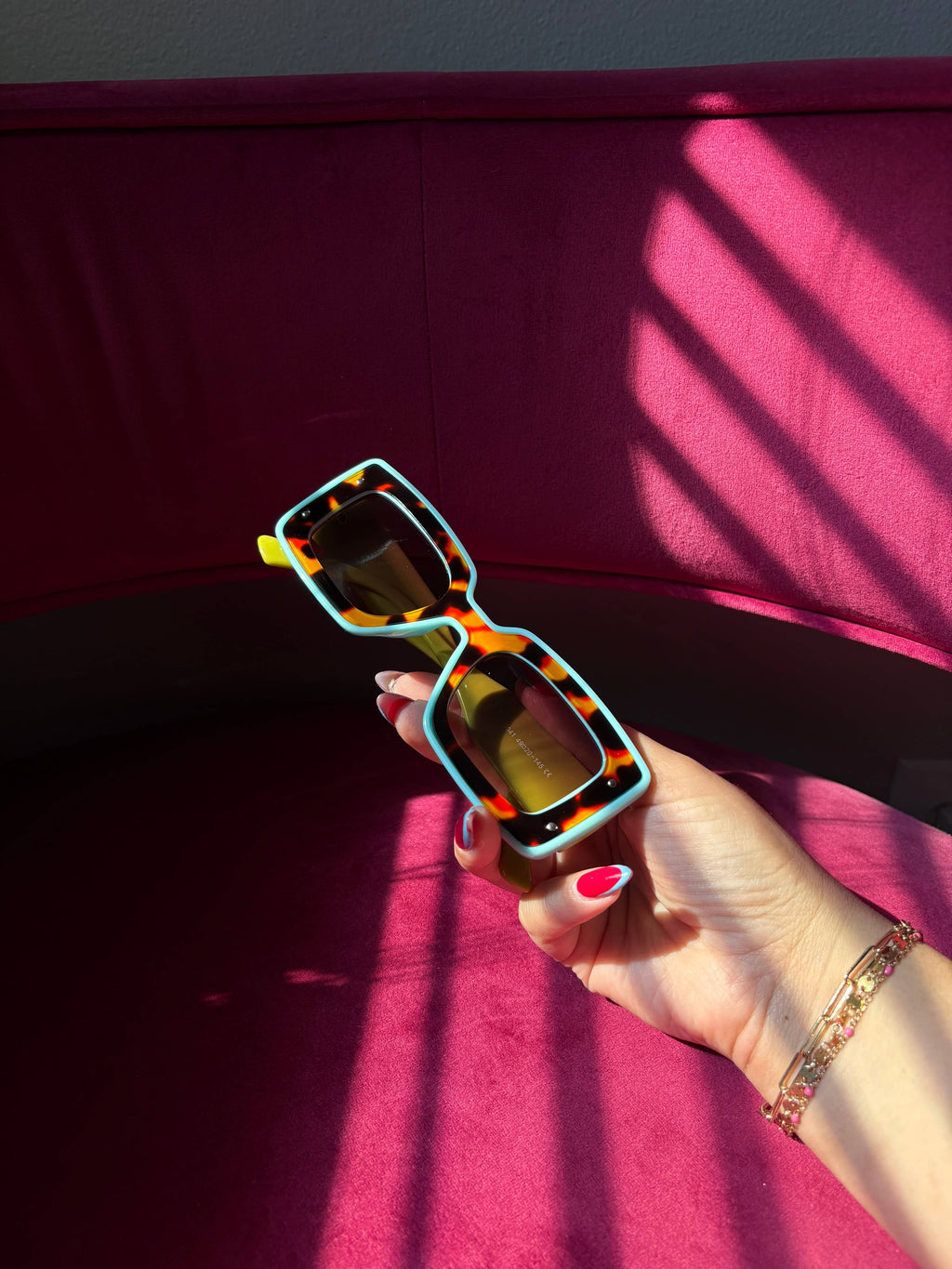 deco sunglasses chartreuse + sky blue