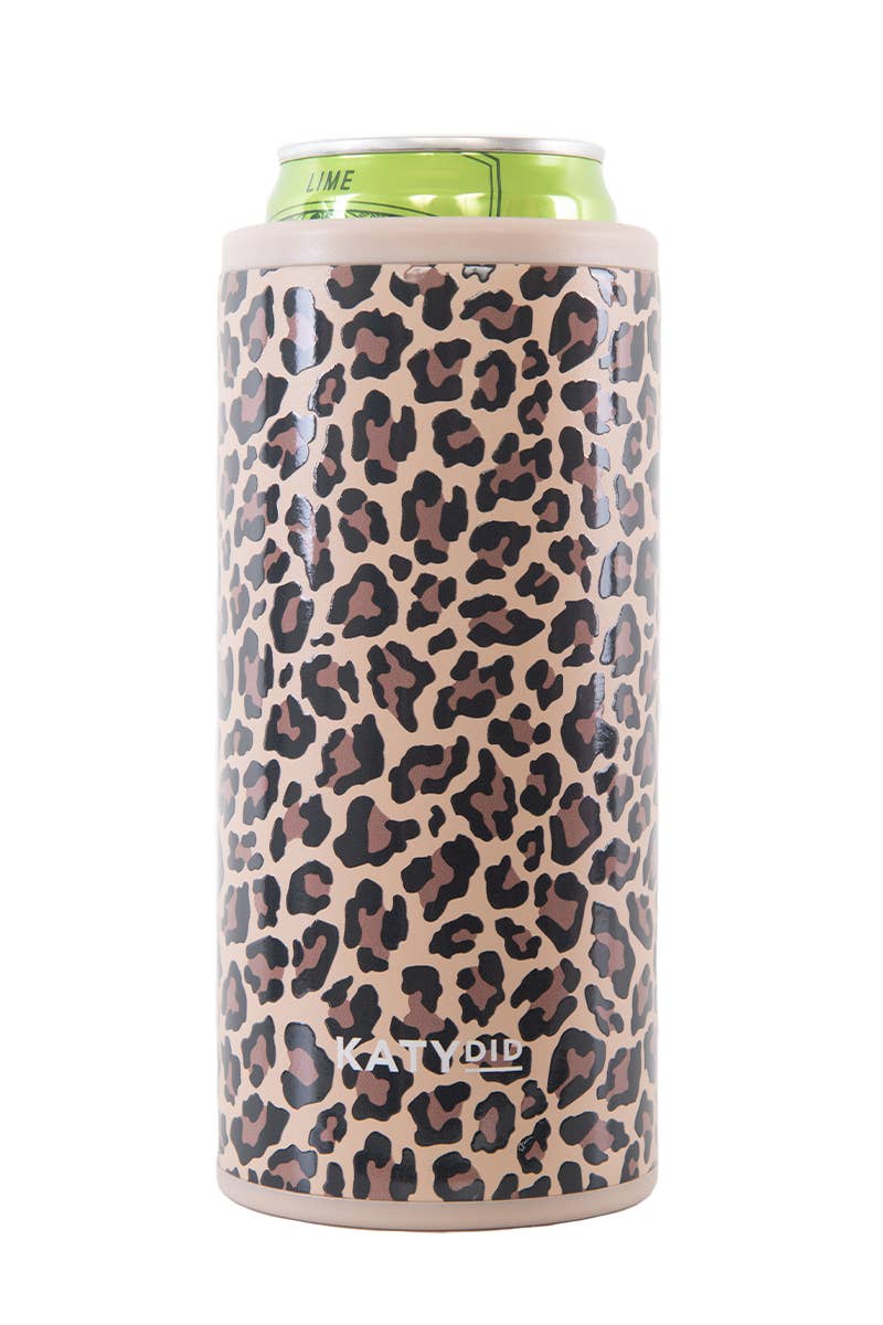 brown leopard slim can cooler