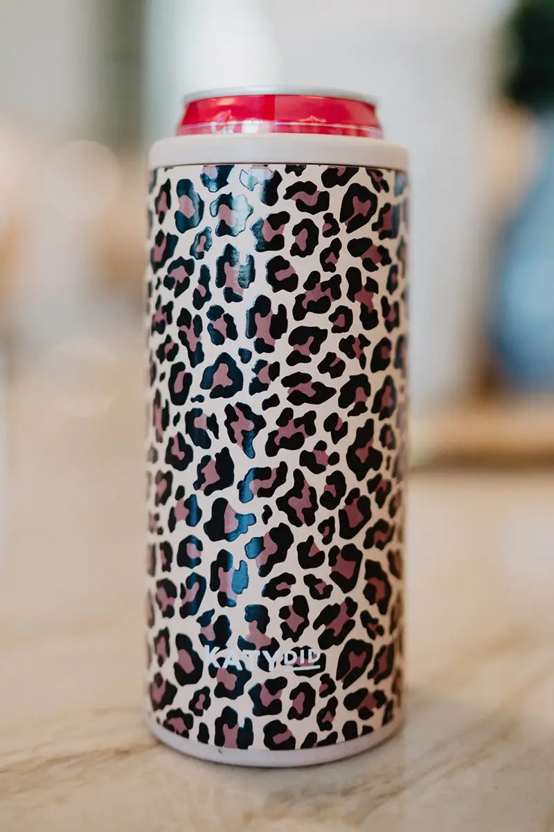 brown leopard slim can cooler