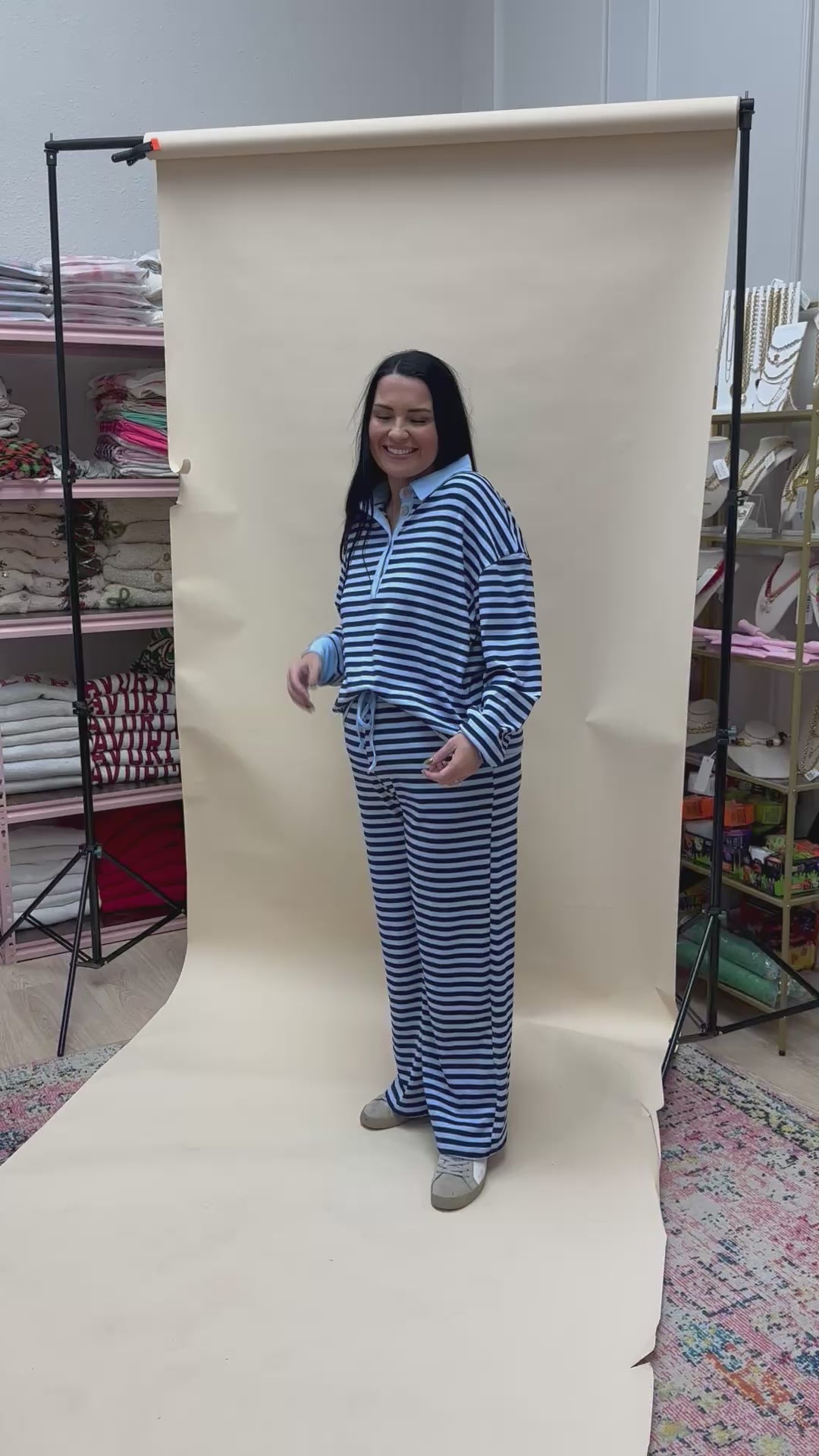 soft touch lightweight stripe wide leg set