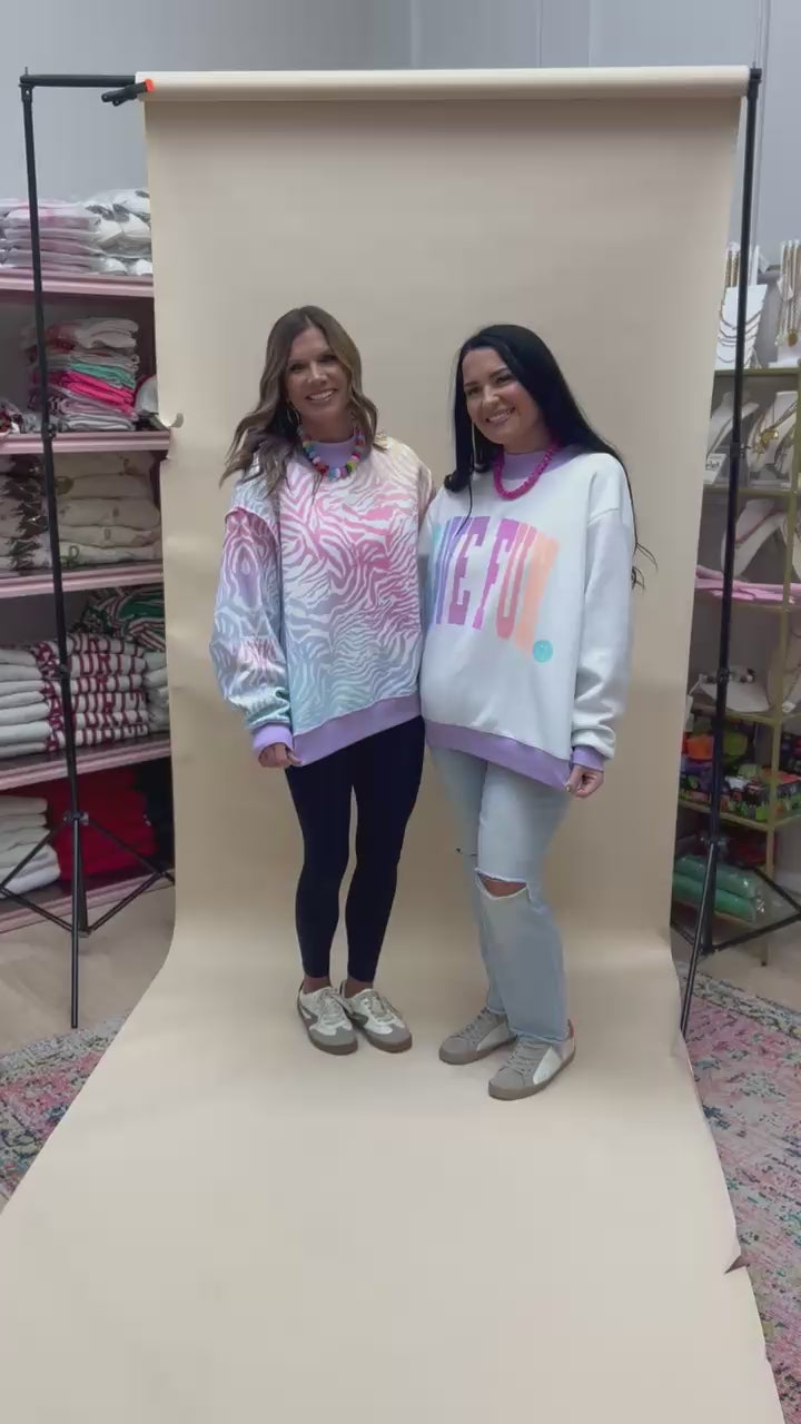 have fun colorful zebra reversible mockneck
