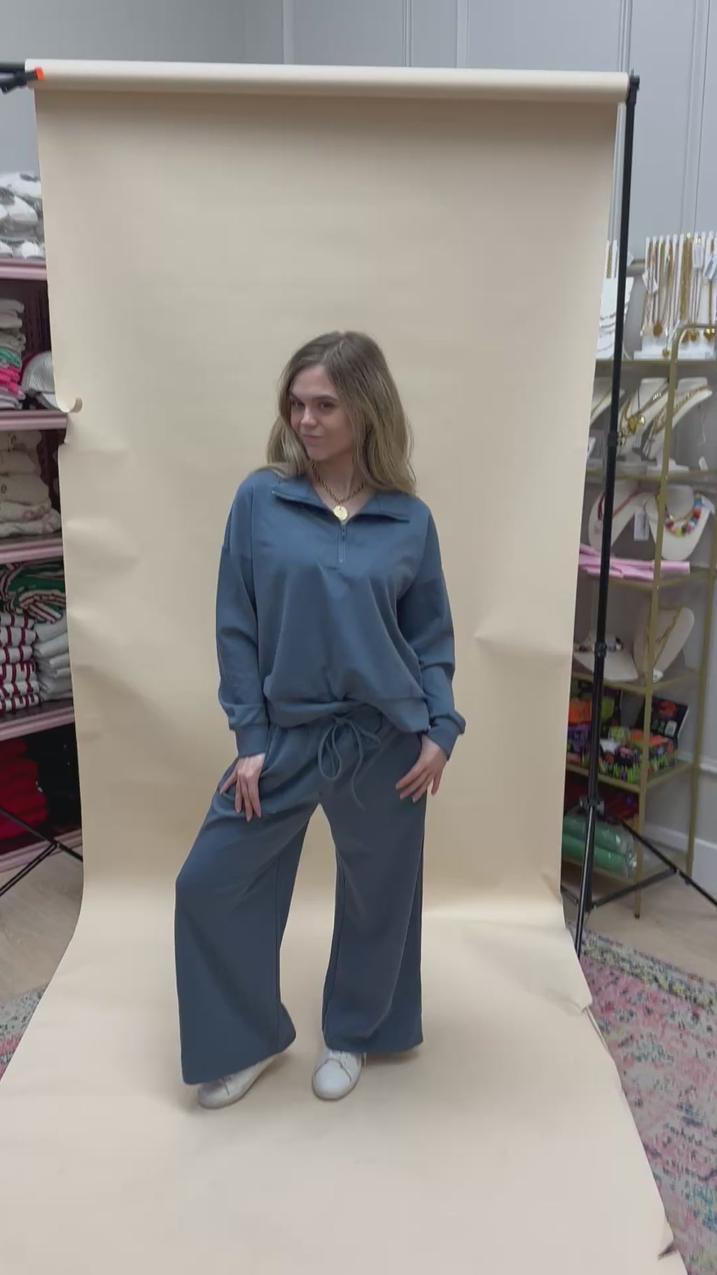 scuba half zip pullover & wide leg pants set
