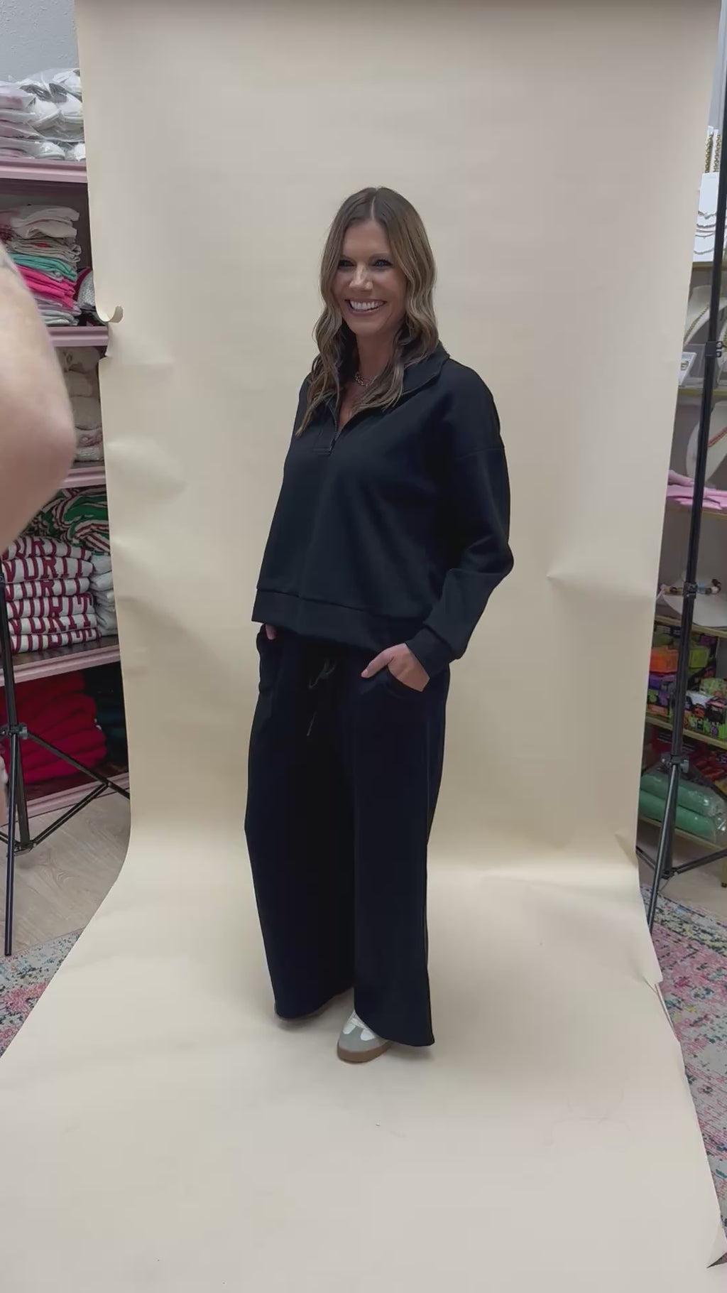 scuba half zip pullover & wide leg pants set